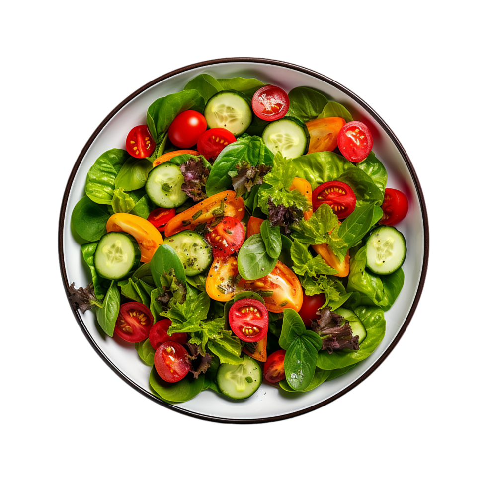 AI generated fresh salad with tomatoes and cucumbers on transparent background PNG image