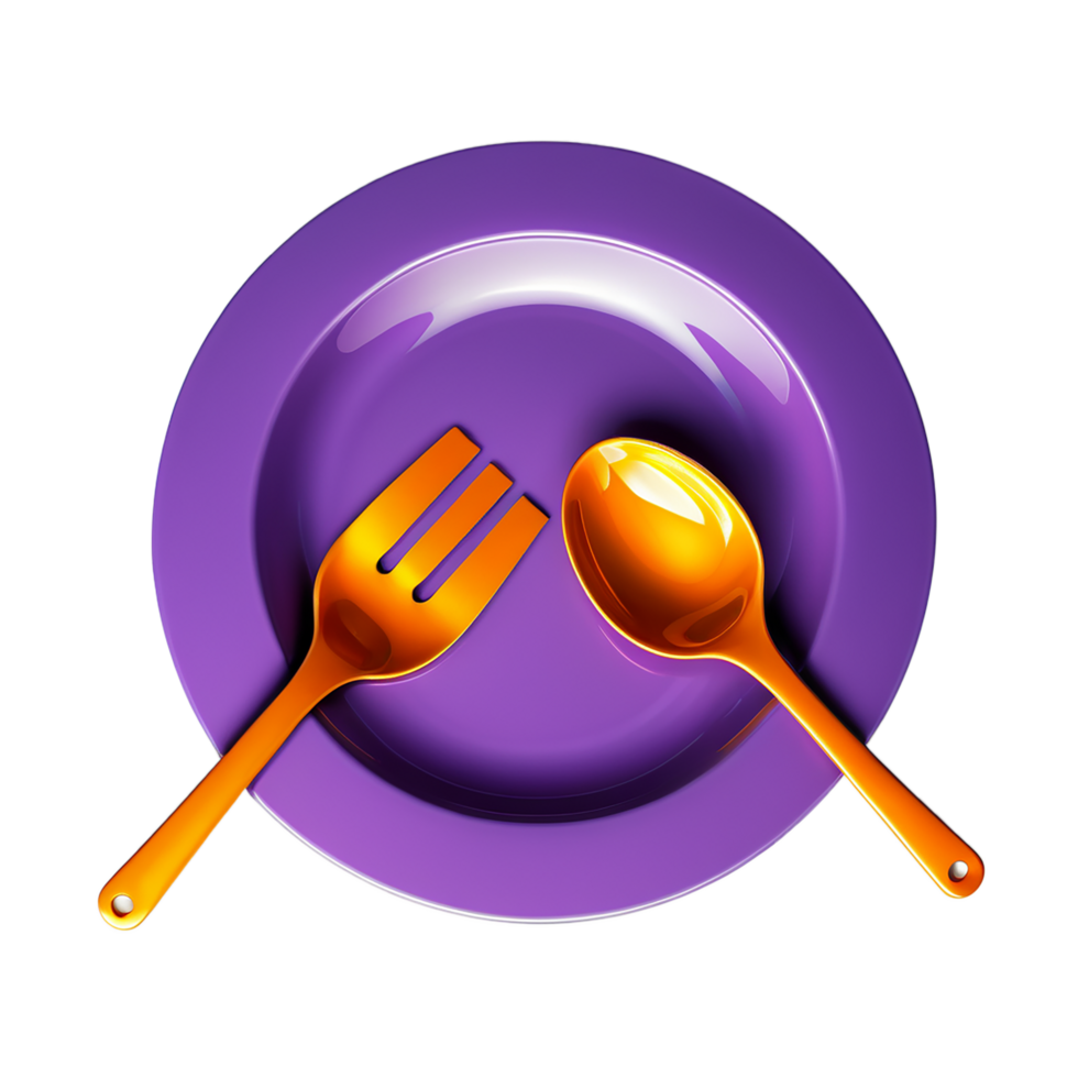 AI generated spoon and fork 3D icon on transparent background PNG image