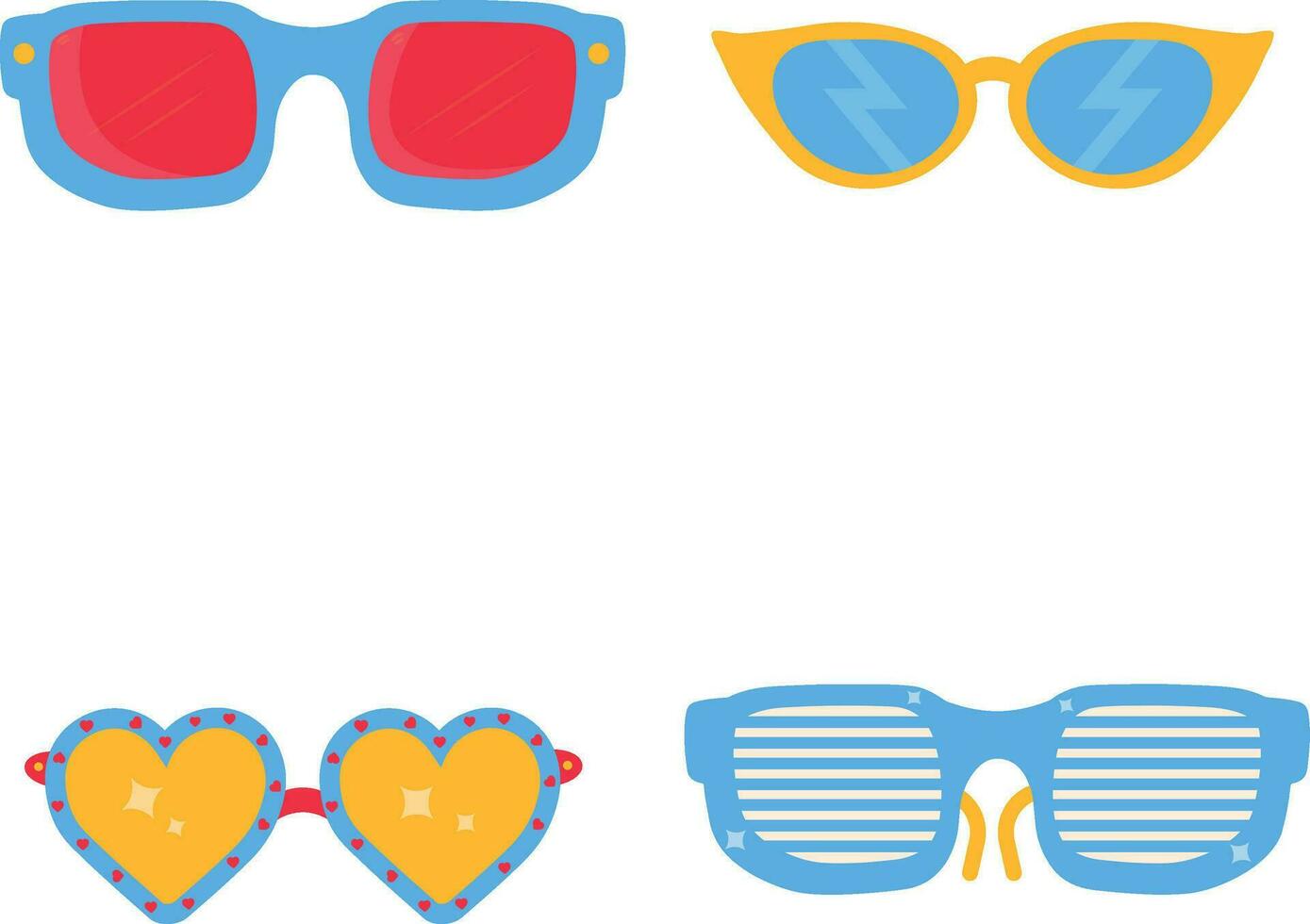 Set of Eyeglasses Summer. With Different Shape and Color. Isolated Vector. vector