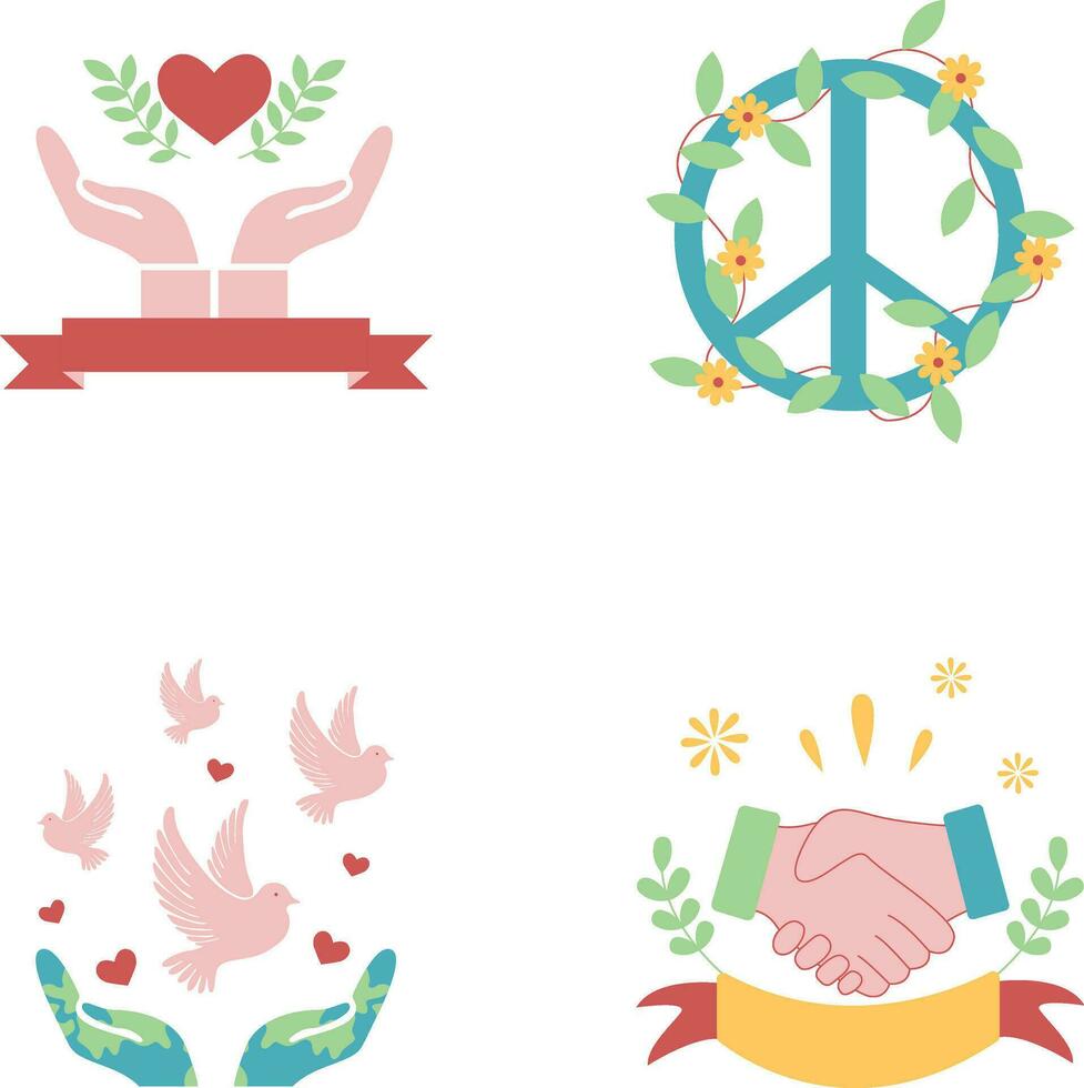 World Peace Day Sticker Set. In Flat Design. Isolated Vector. vector