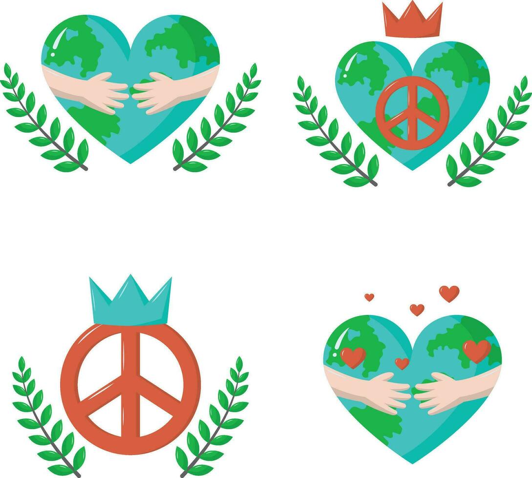 International Peace Day Sticker Collection. Isolated On White Background. Vector Illustration.