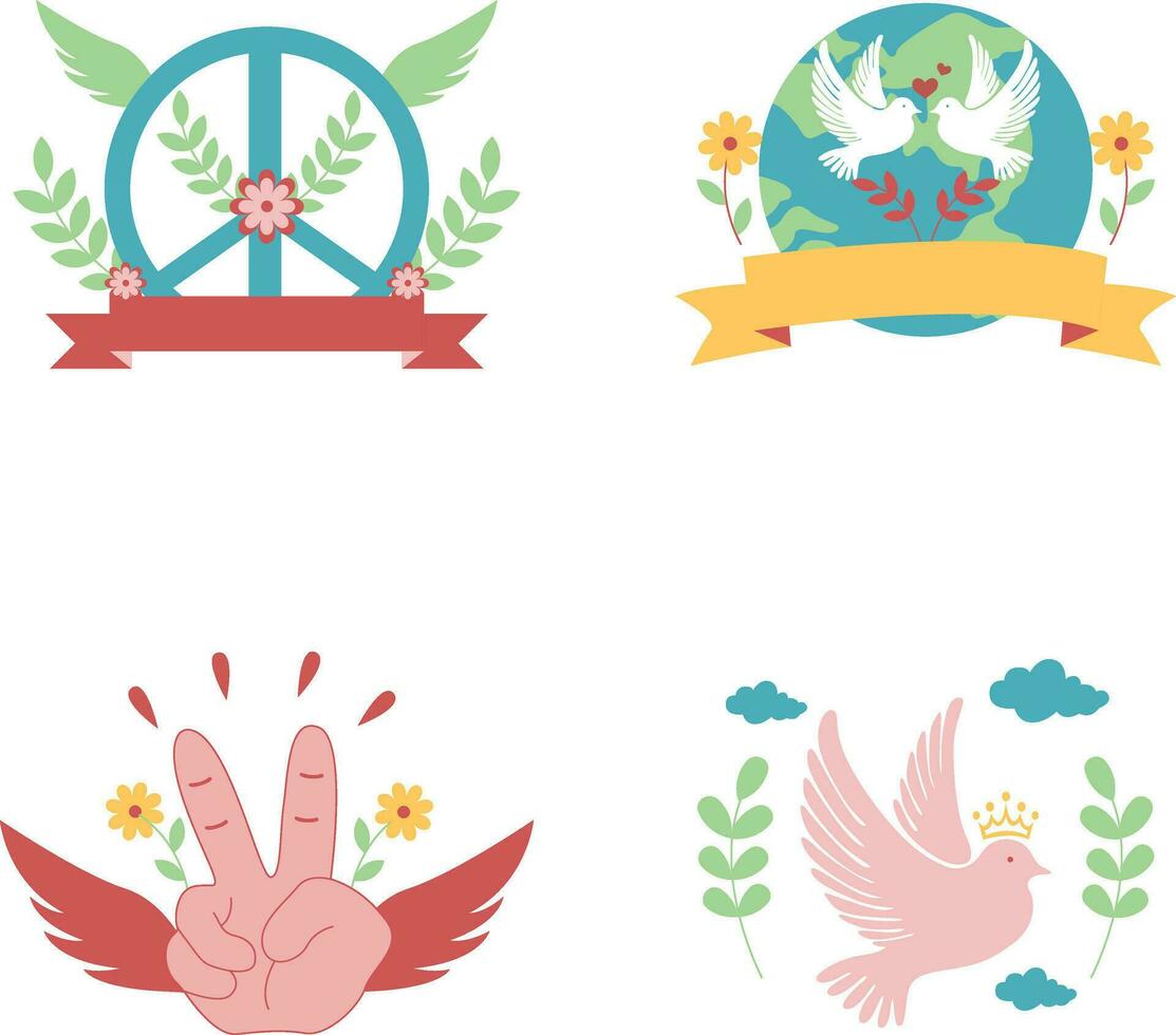 World Peace Day Sticker Set. In Flat Design. Isolated Vector. vector