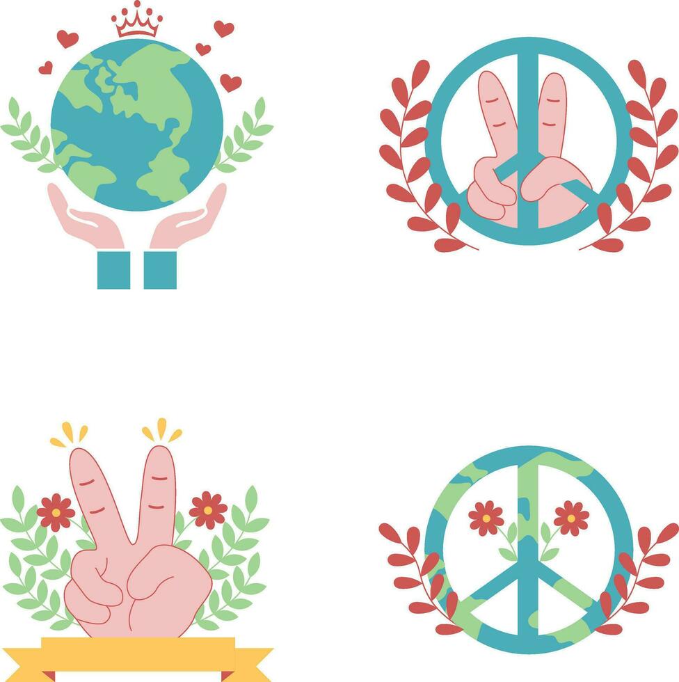 World Peace Day Sticker Set. In Flat Design. Isolated Vector. vector