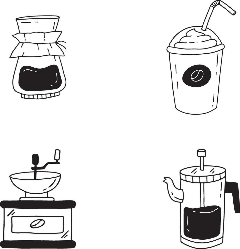 Hand Drawn Set of Coffee Making Equipment. Abstract Design Style. Vector Illustration.