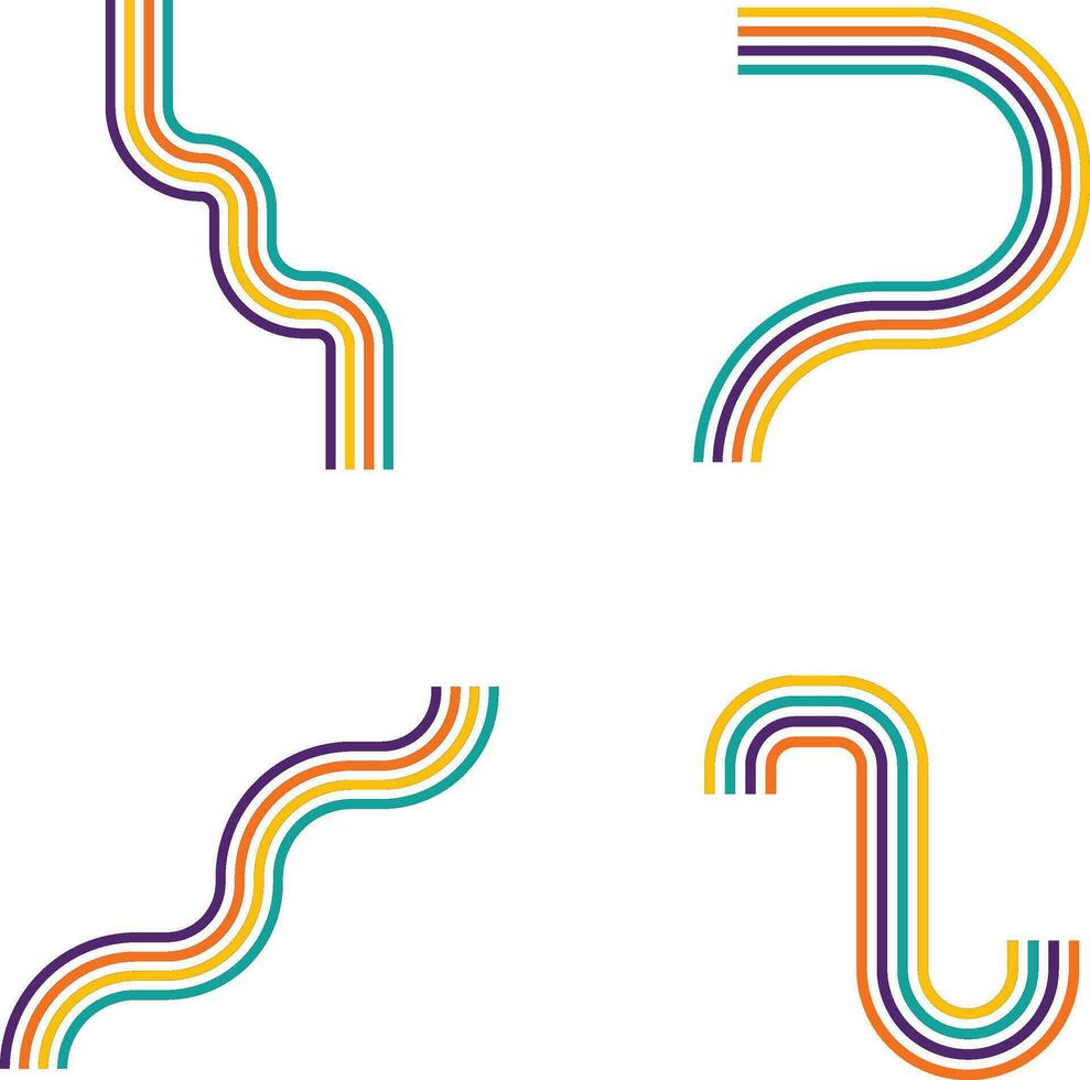 Collection of Retro Groovy Lined. Rainbow Line. In Abstract Design. Vector Illustration.