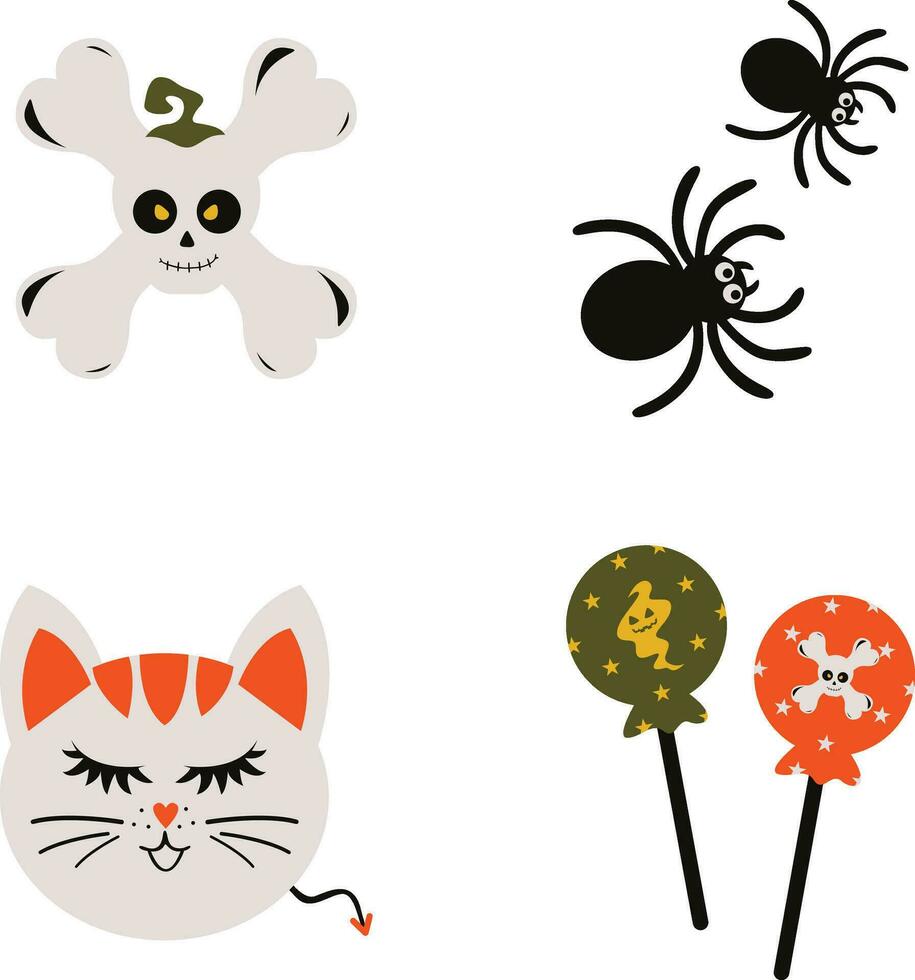 Cute Halloween Illustration With Simple Cartoon Design. Isolated Vector Set.
