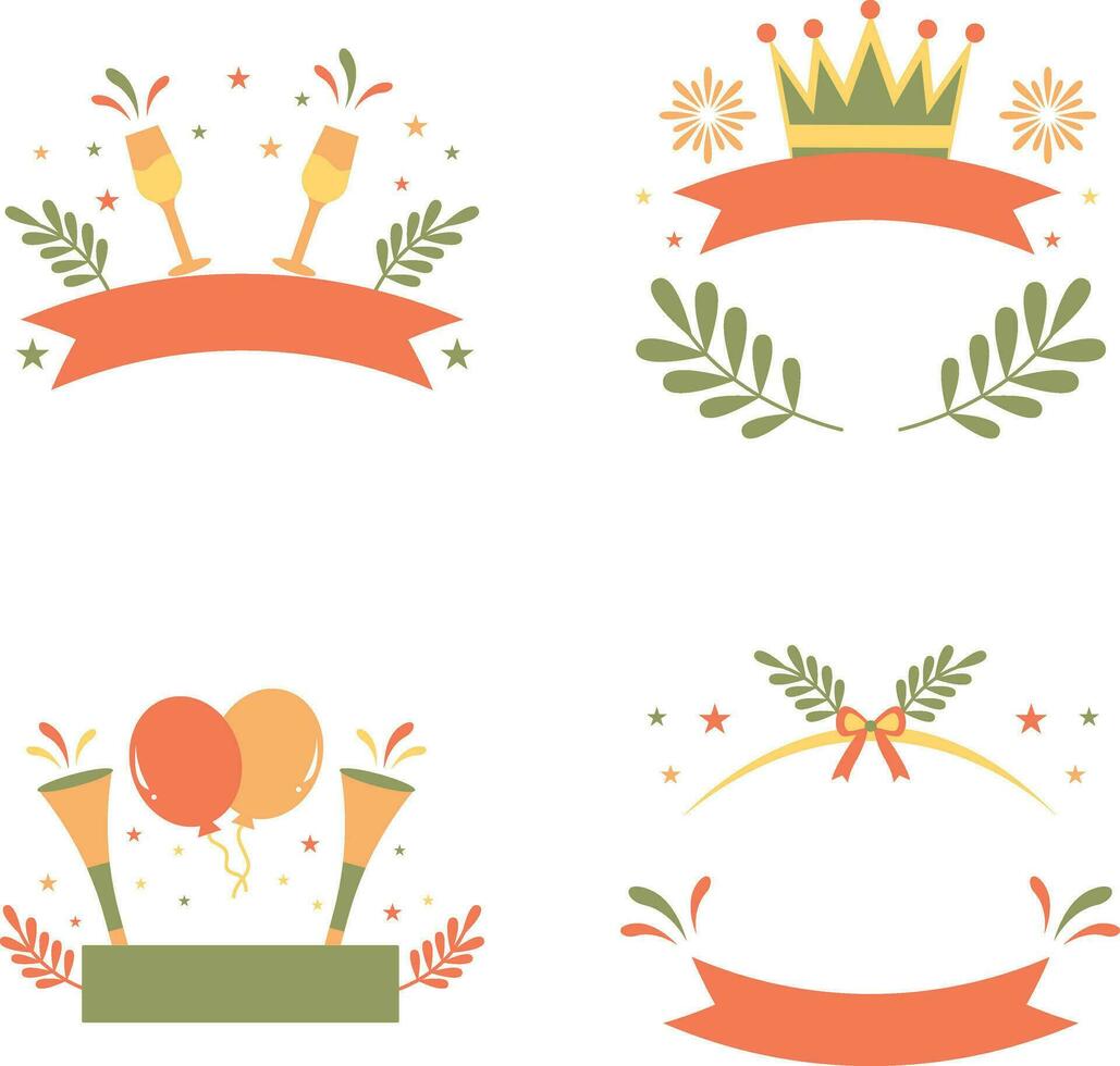 New Year Party badge Sticker Set. Isolated On White Background. Flat Design. Vector Illustration