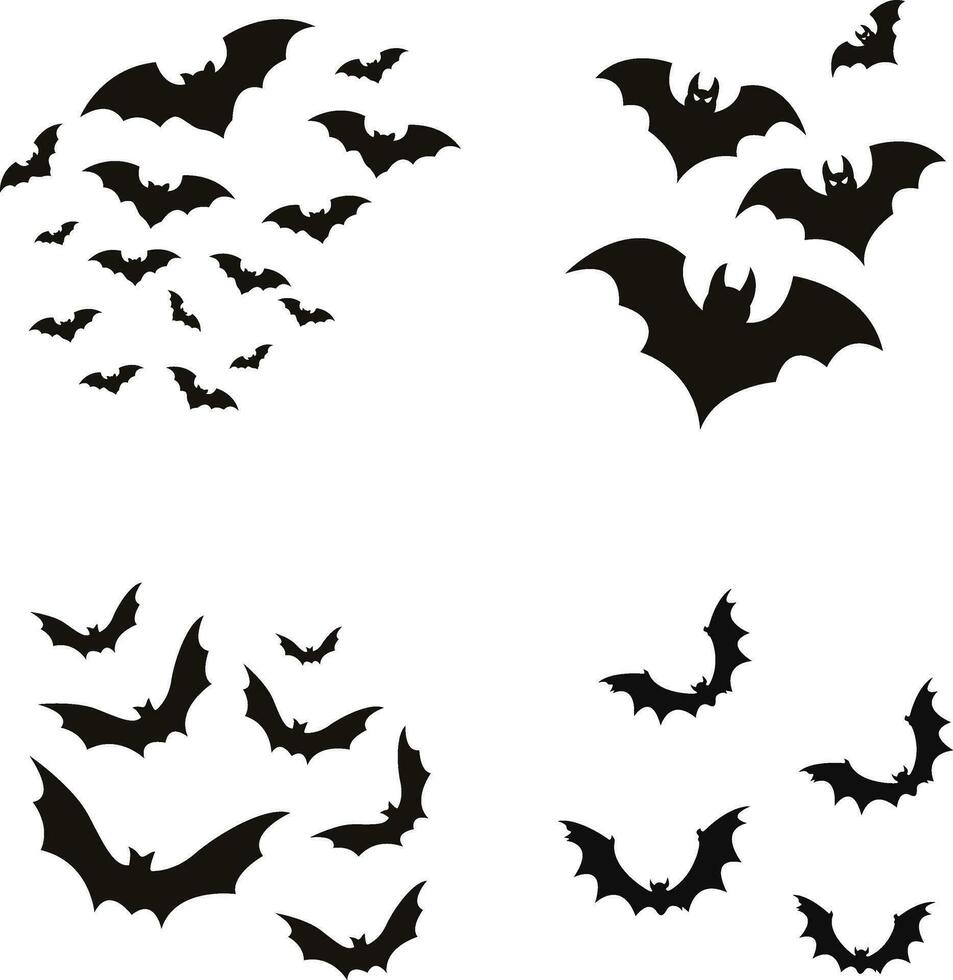 Collection of Halloween Bat Silhouette. In Flat Cartoon Design. Isolated Vector. vector