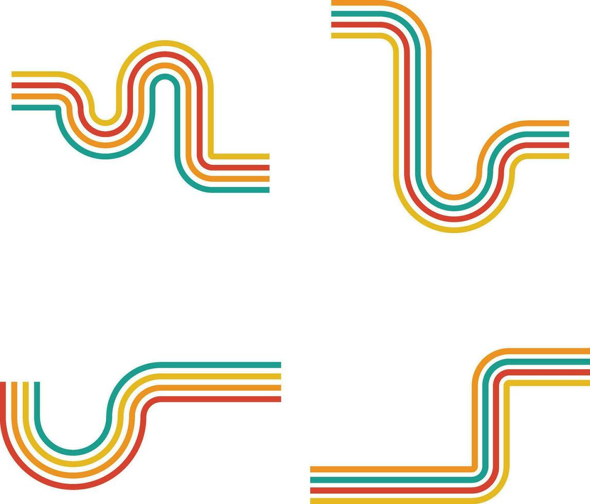 Retro Groovy Lined In Curve Design. Abstract Concept. Isolated Vector Icon Set.
