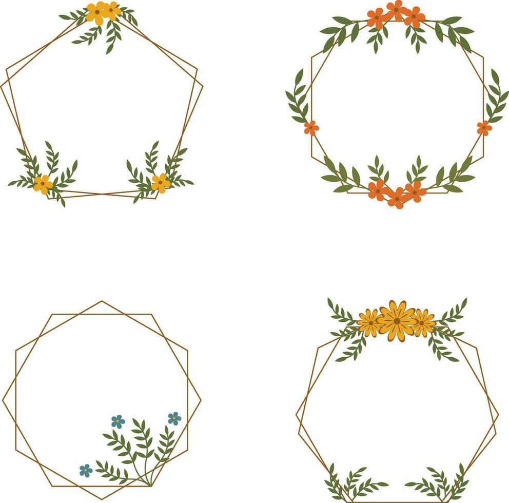 Collection of Floral Polygon Frame. Aesthetic Concept. Vector Illustration.