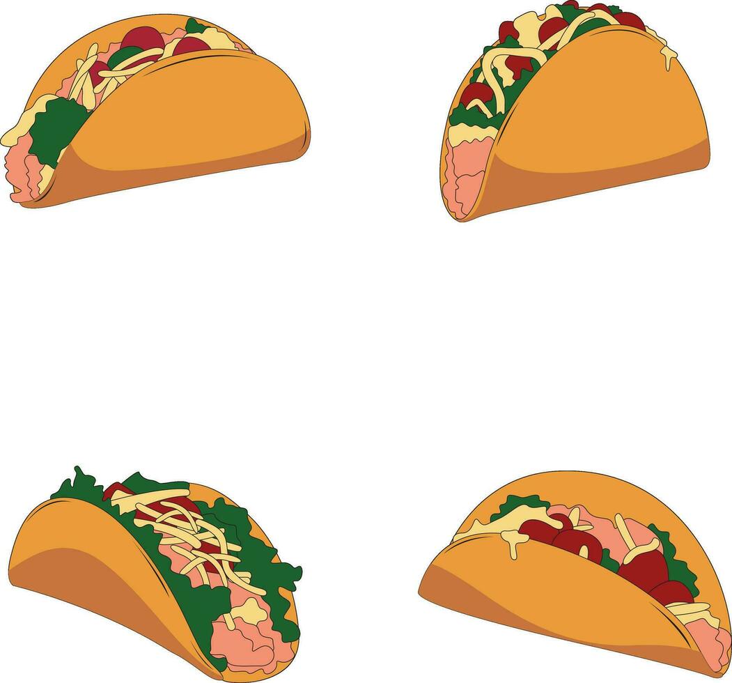 Tacos Food Illustration Collection. Seamless Cartoon Design. Isolated Vector. vector