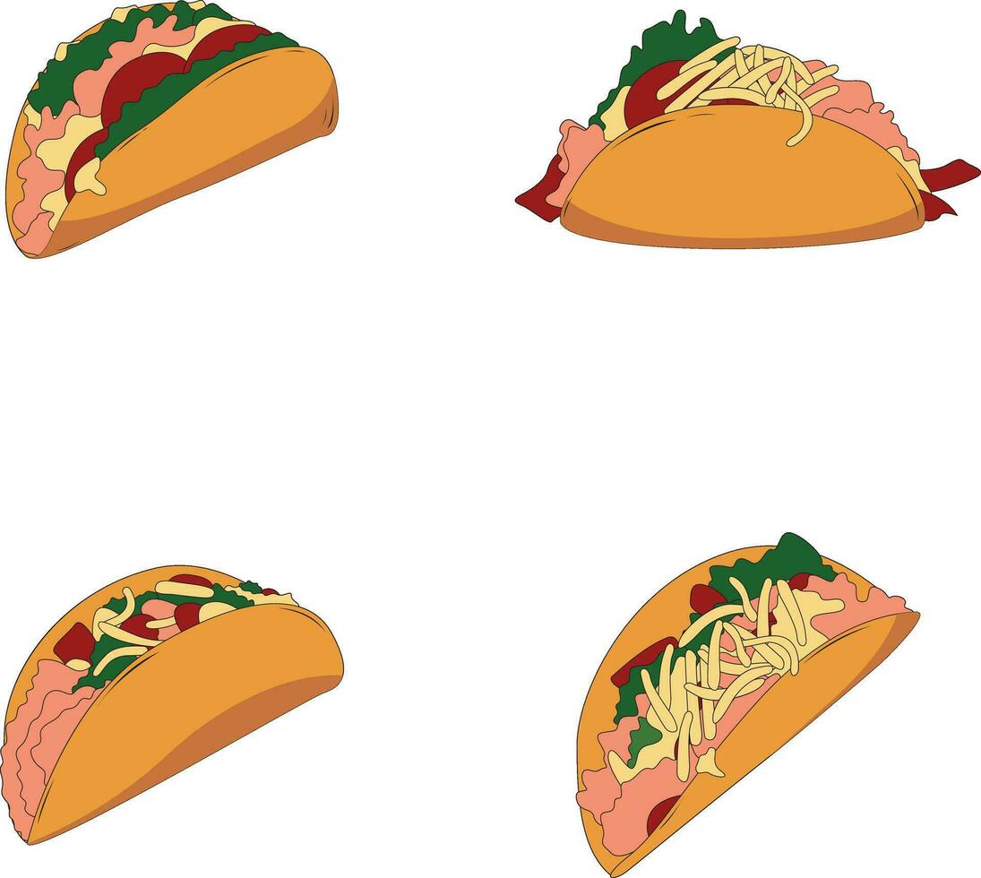 Tacos Food Illustration Collection. Seamless Cartoon Design. Isolated Vector. vector