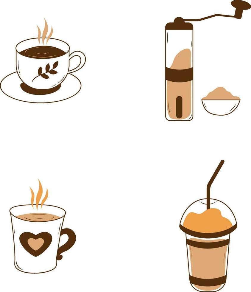 Coffee Making Equipment With Seamless Design. Isolated On White Background. Vector Illustration Set.