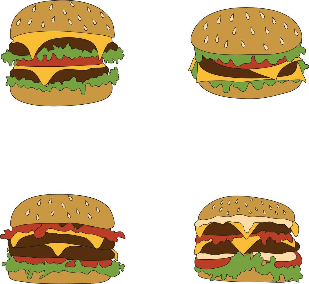 hamburguesa comida ilustración en de moda diseño. aislado en blanco fondo, vector icono colocar.