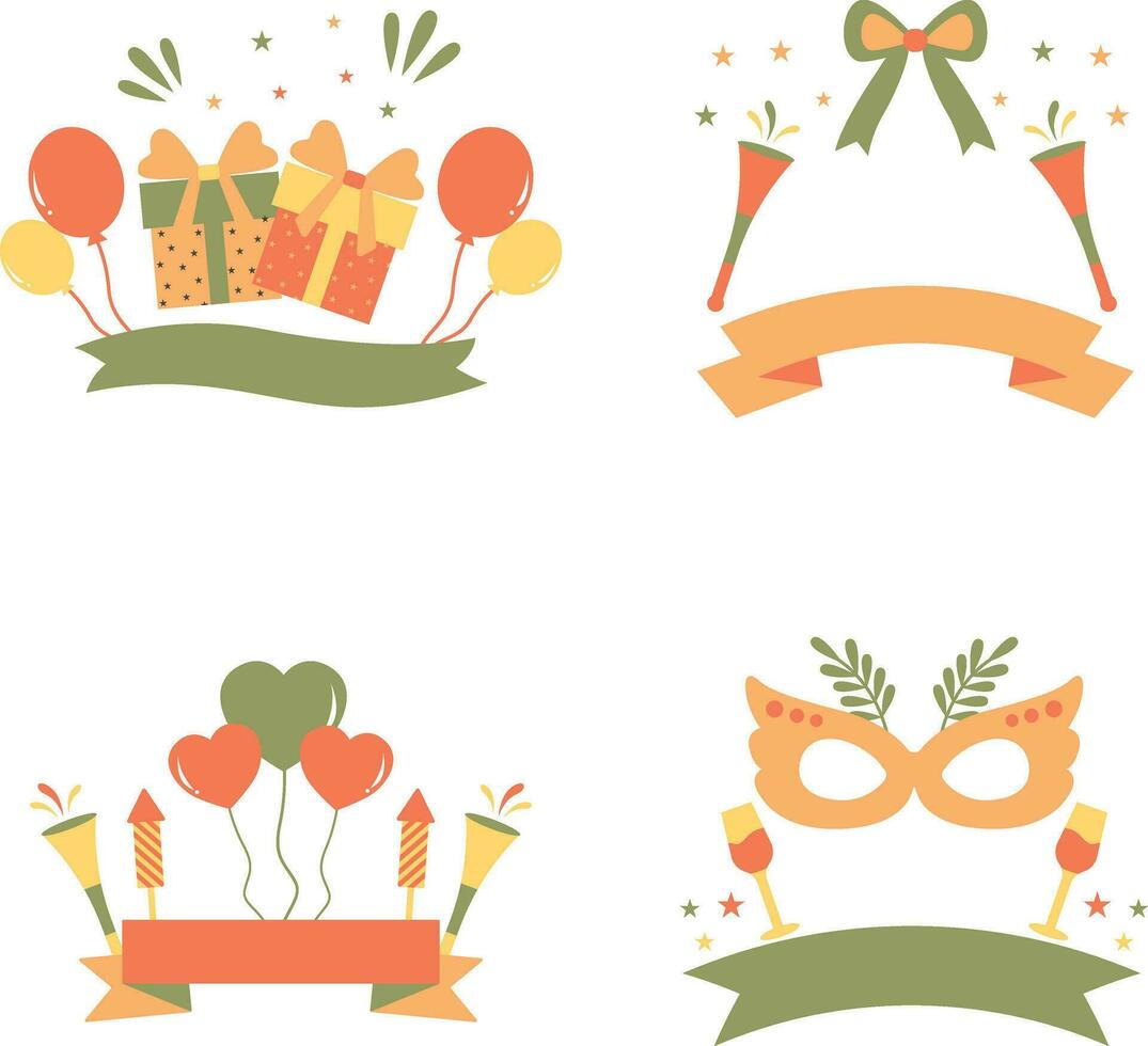 New Year Party badge Sticker Set. Isolated On White Background. Flat Design. Vector Illustration