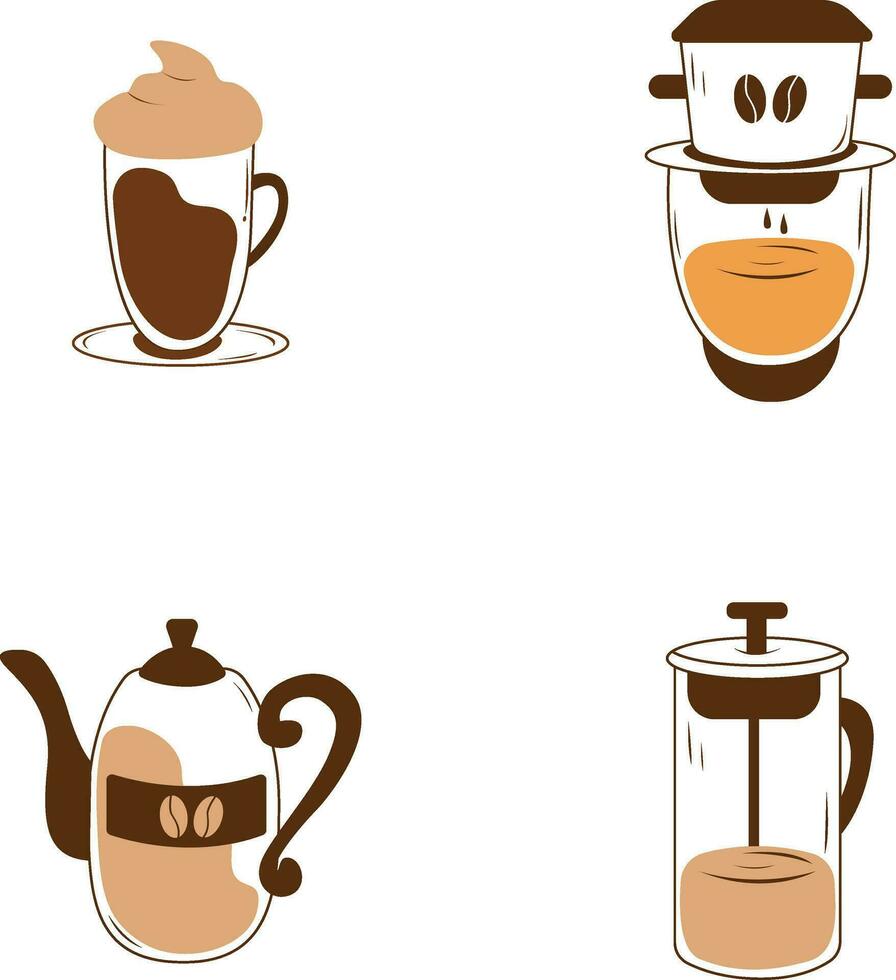 Coffee Making Equipment With Seamless Design. Isolated On White Background. Vector Illustration Set.