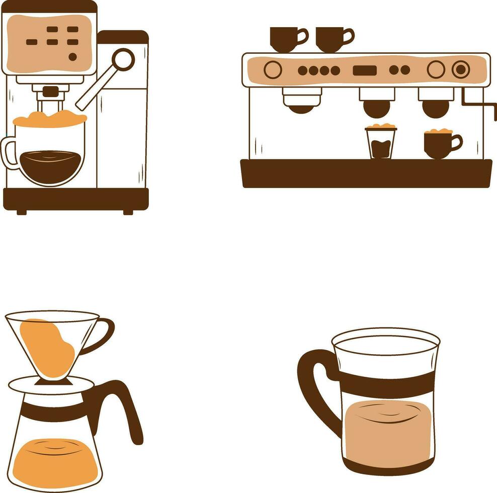 Coffee Making Equipment With Seamless Design. Isolated On White Background. Vector Illustration Set.