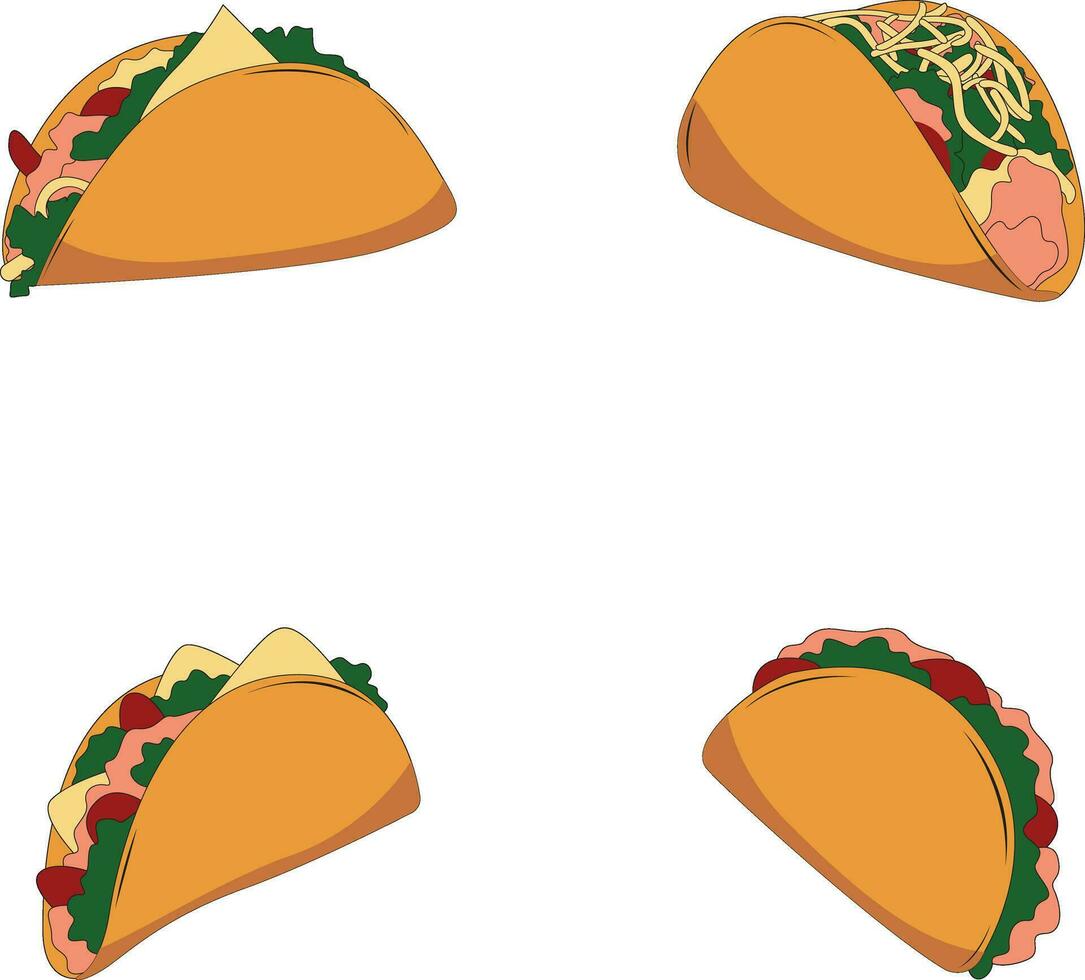 Tacos Food Illustration Collection. Seamless Cartoon Design. Isolated Vector. vector