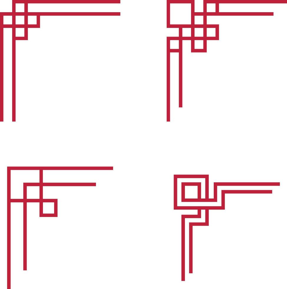 Collection of Chinese Traditional Corner. Geometric Design. Isolated On White Background. Vector Illustration.