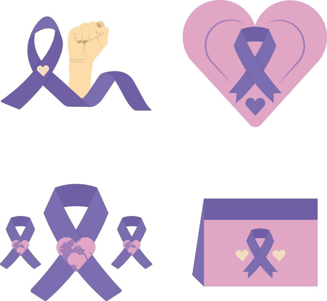 World Cancer Free Day Collection, With Hands, Ribbons and Hearts. Isolated Vector. vector