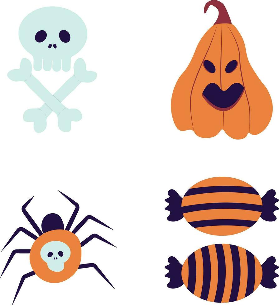 Cute Halloween Illustration With Flat Cartoon Design. Isolated On White Background. Vector Icon Set.