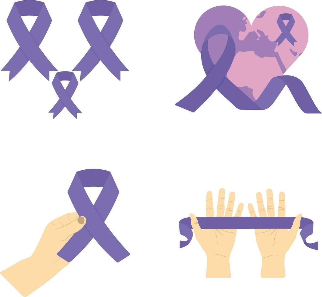 World Cancer Free Day Collection, With Hands, Ribbons and Hearts. Isolated Vector. vector