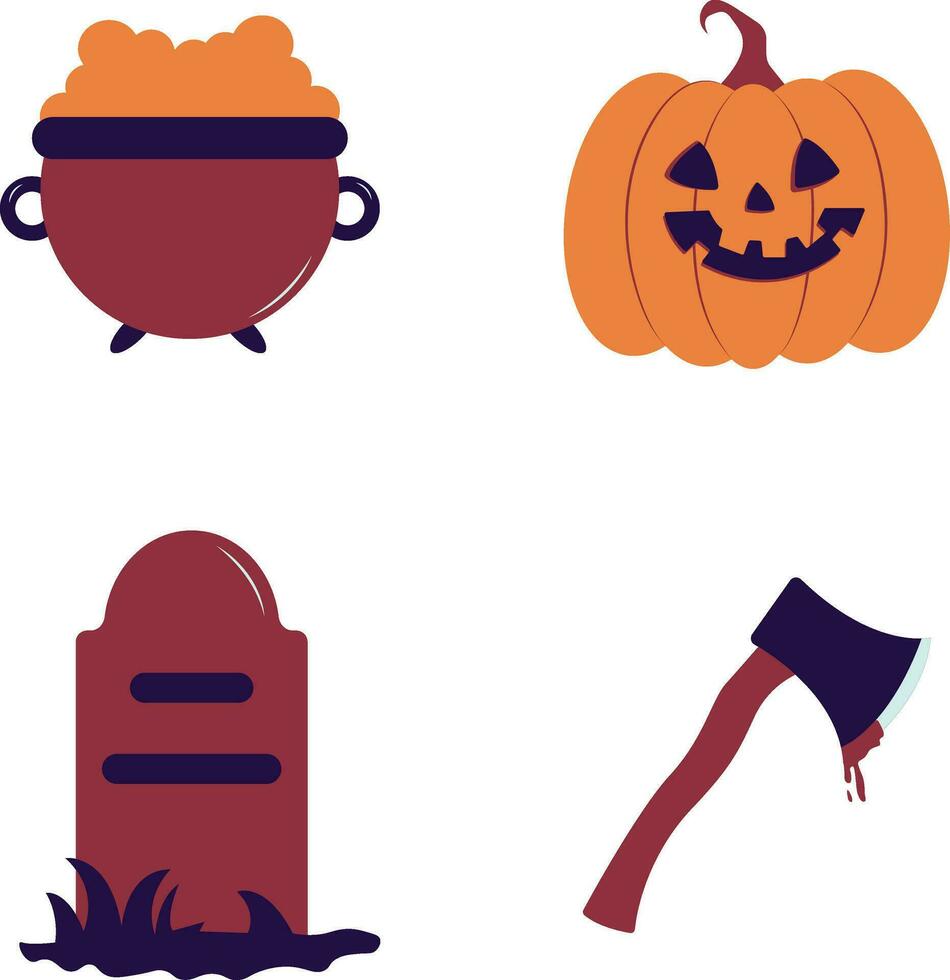 Cute Halloween Illustration With Flat Cartoon Design. Isolated On White Background. Vector Icon Set.