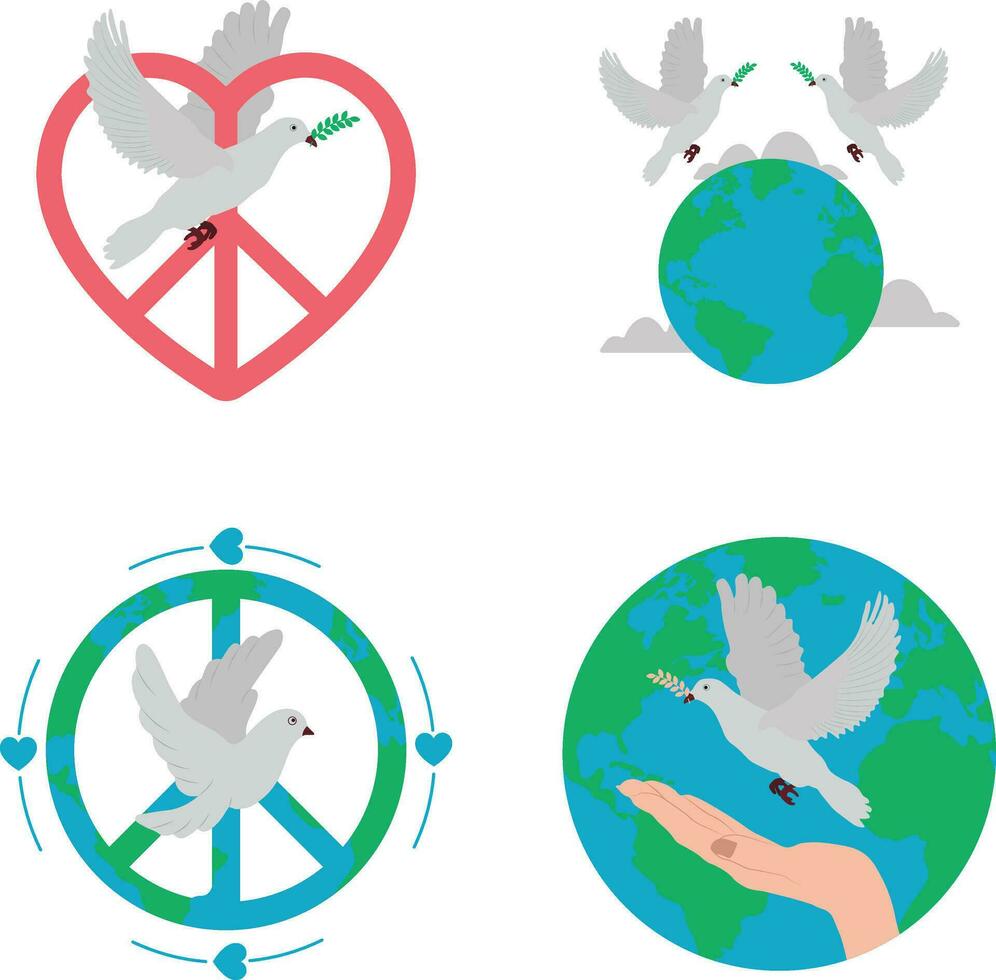 World Peace Day With Flat Design. Vector Icon Set.