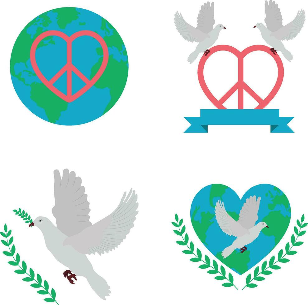 World Peace Day With Flat Design. Vector Icon Set.