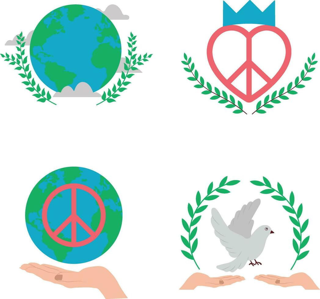 World Peace Day With Flat Design. Vector Icon Set.