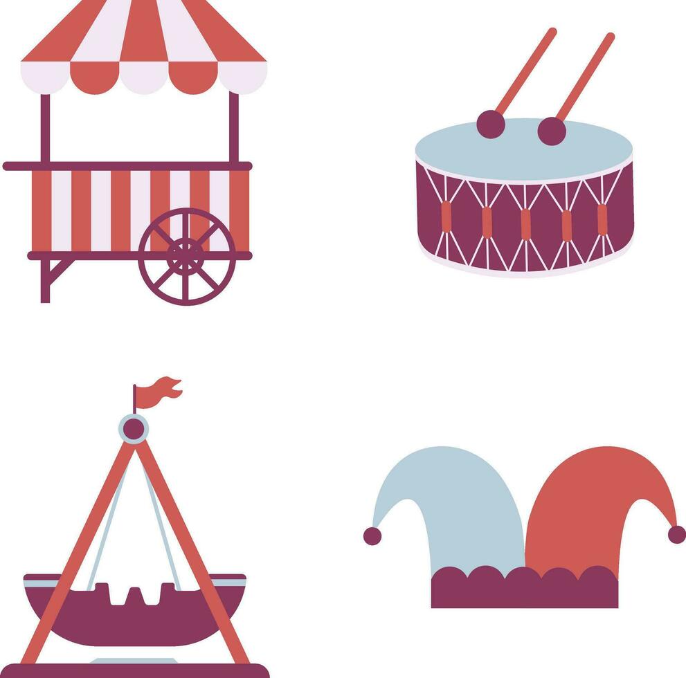 Collection of Vintage Carnival Circus. Isolated On White Background. Vector Icon.