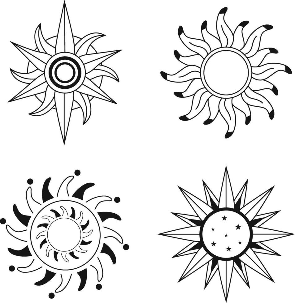 Celestial Sun Decoration Illustration Set. Flat  Design. Isolated Vector. vector