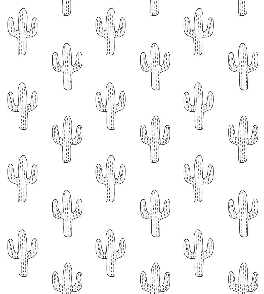 Vector seamless pattern of doodle cactus