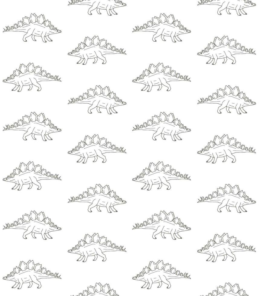 Vector seamless pattern of hand drawn stegosaurus