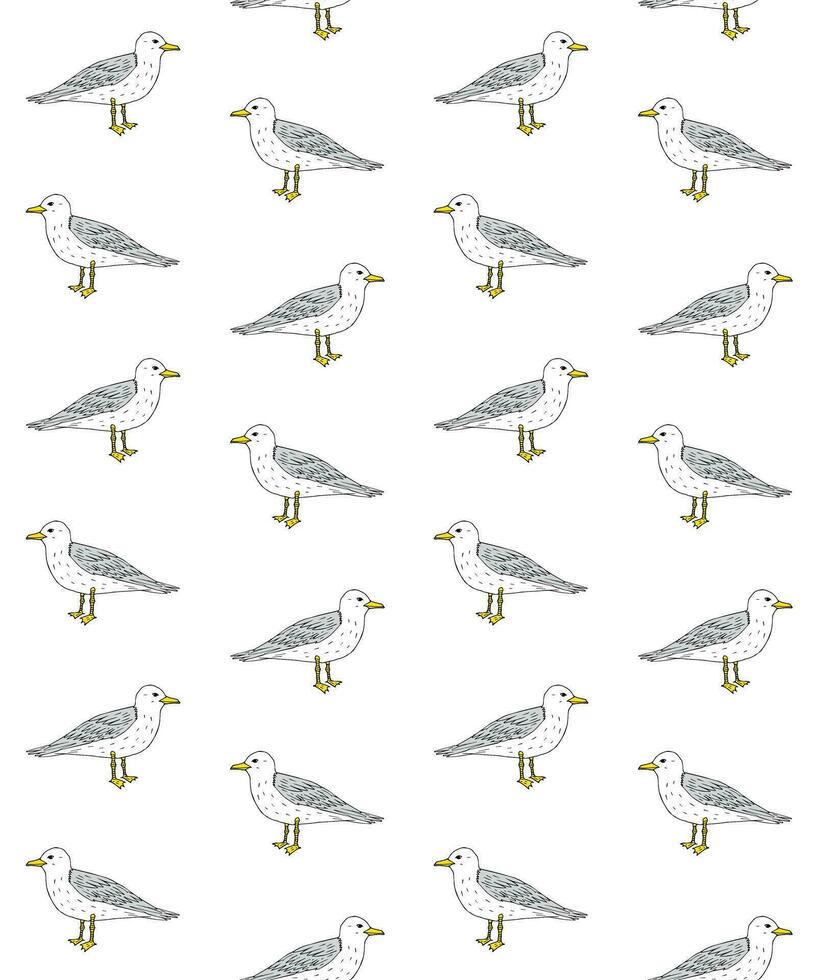 Vector seamless pattern of outline sketch sea gull