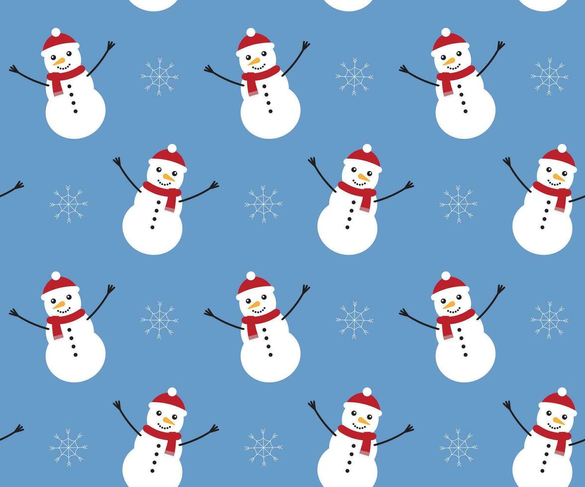 Vector seamless pattern of flat cartoon snowman