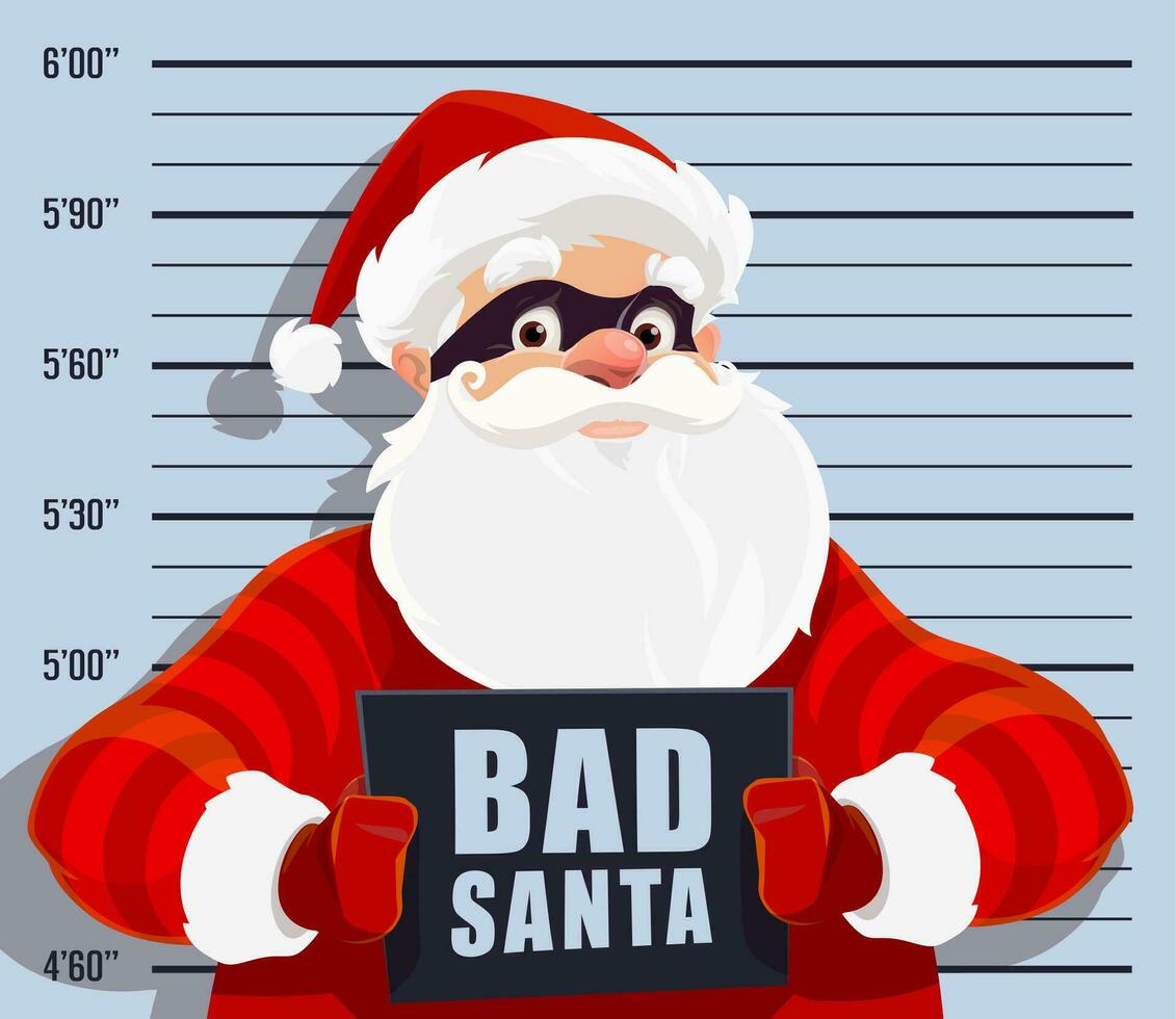 Christmas cartoon bad Santa criminal with mugshot vector
