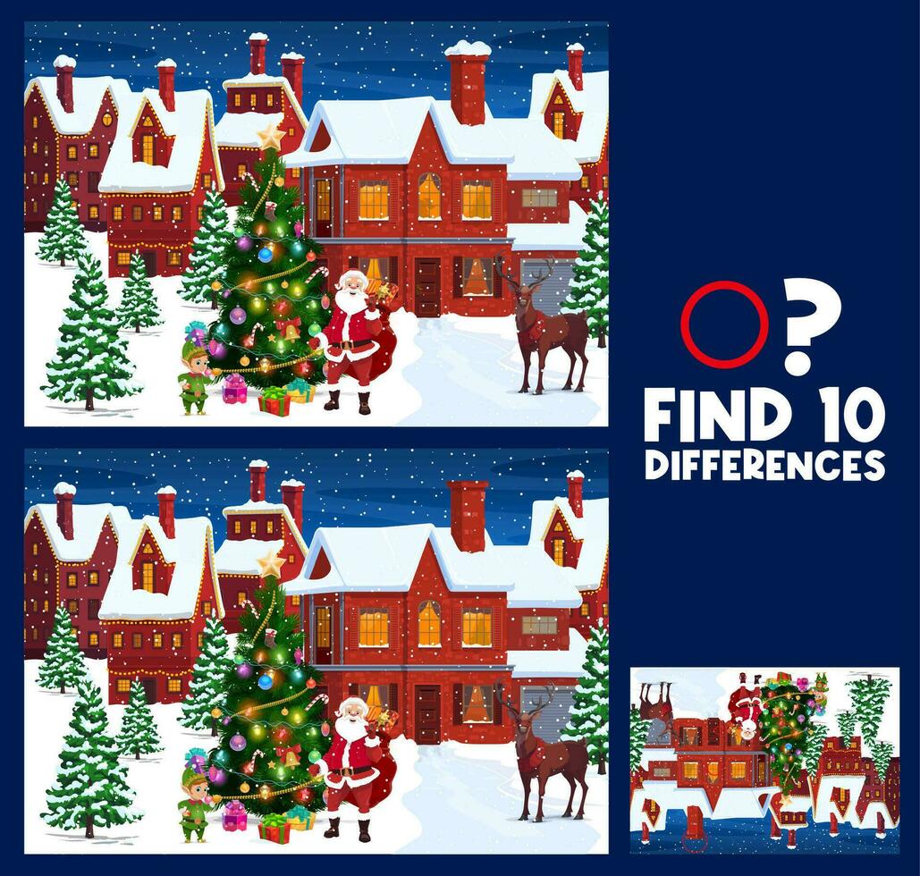 Christmas kids game find ten differences in town vector