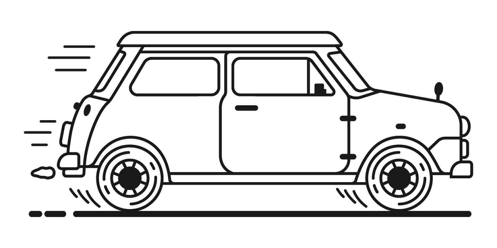 Retro Family Car Line Art Vector EPS