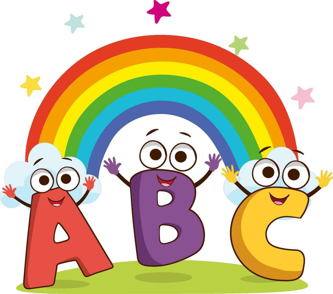 Education Concept and literacy learning vector illustration with Cartoon Characters.alphabet learning.
