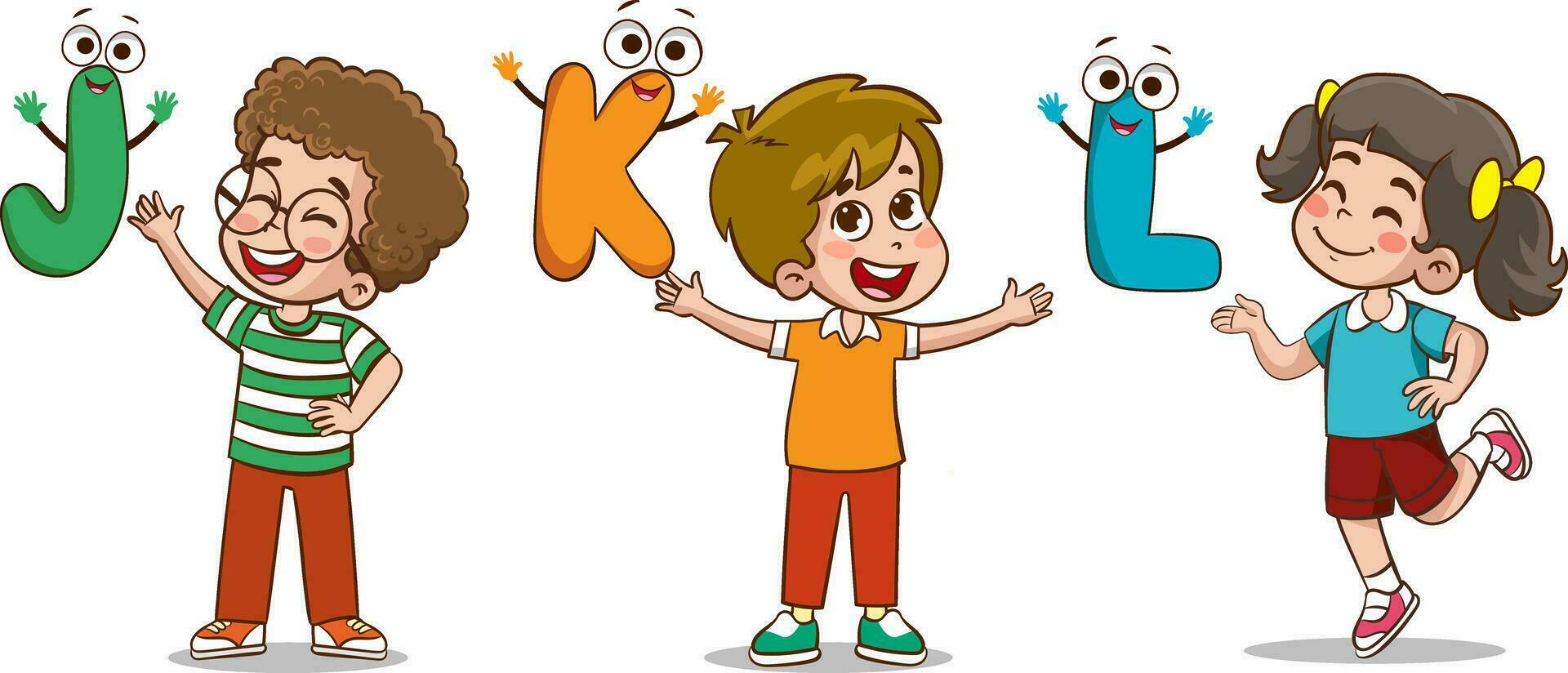 Education Concept and literacy learning vector illustration with Cartoon Characters.alphabet learning.