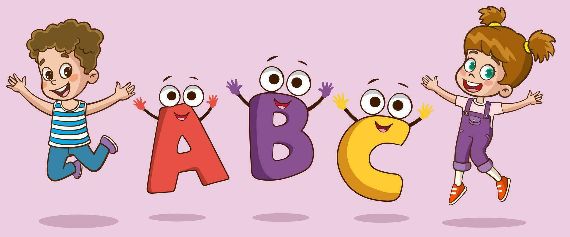 Education Concept and literacy learning vector illustration with Cartoon Characters.alphabet learning.