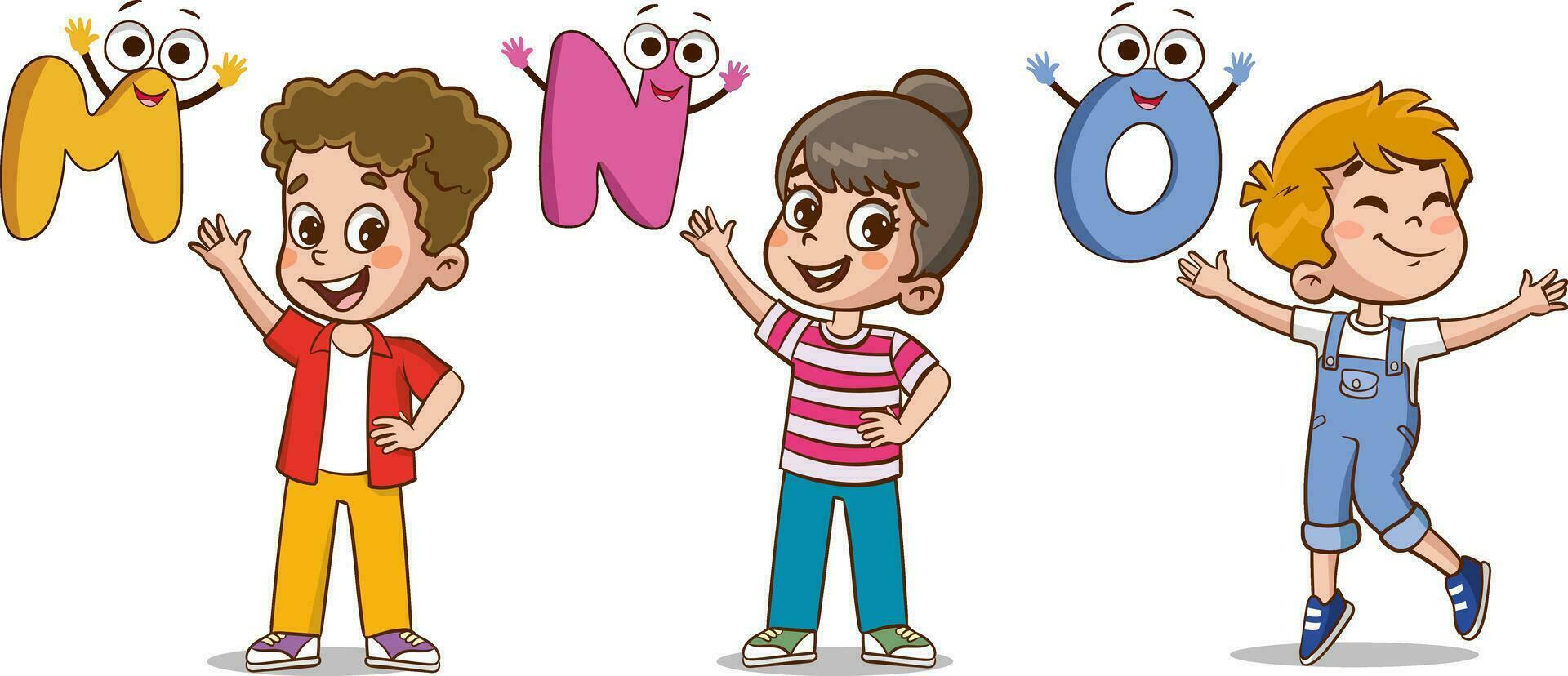 Education Concept and literacy learning vector illustration with Cartoon Characters.alphabet learning.