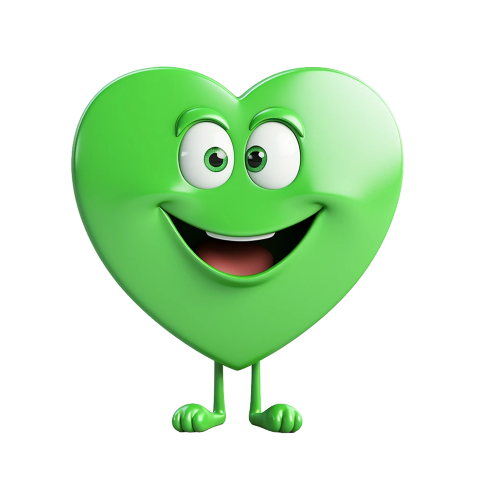 ai generato verde amore cartone animato personaggio stile isolato su un' trasparente sfondo ai generativo png