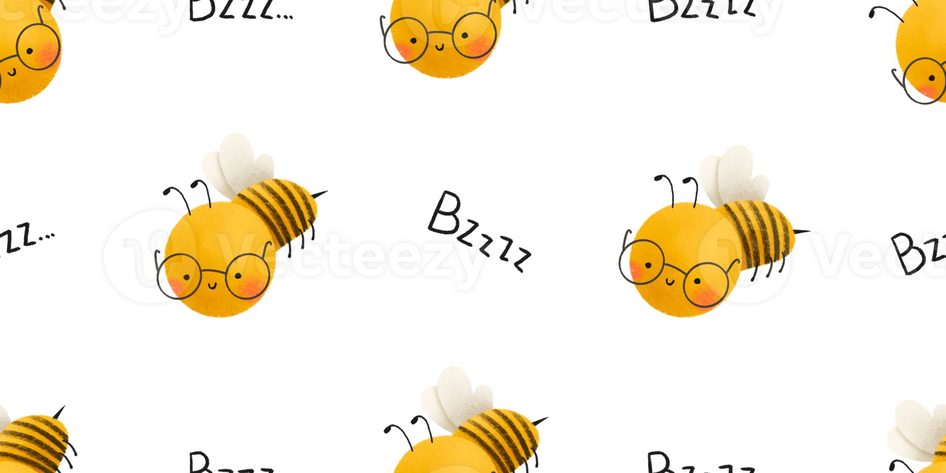 Spring seamless bee pattern with glasses. Insect endless background. Cartoon illustration png