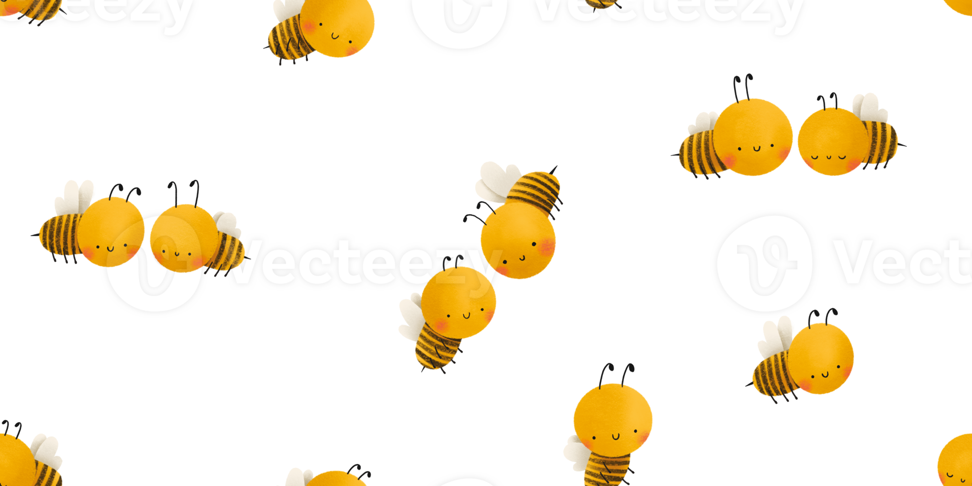 Seamless pattern with bees. Honey bee spring pattern. Cartoon hand draw childish illustration. png