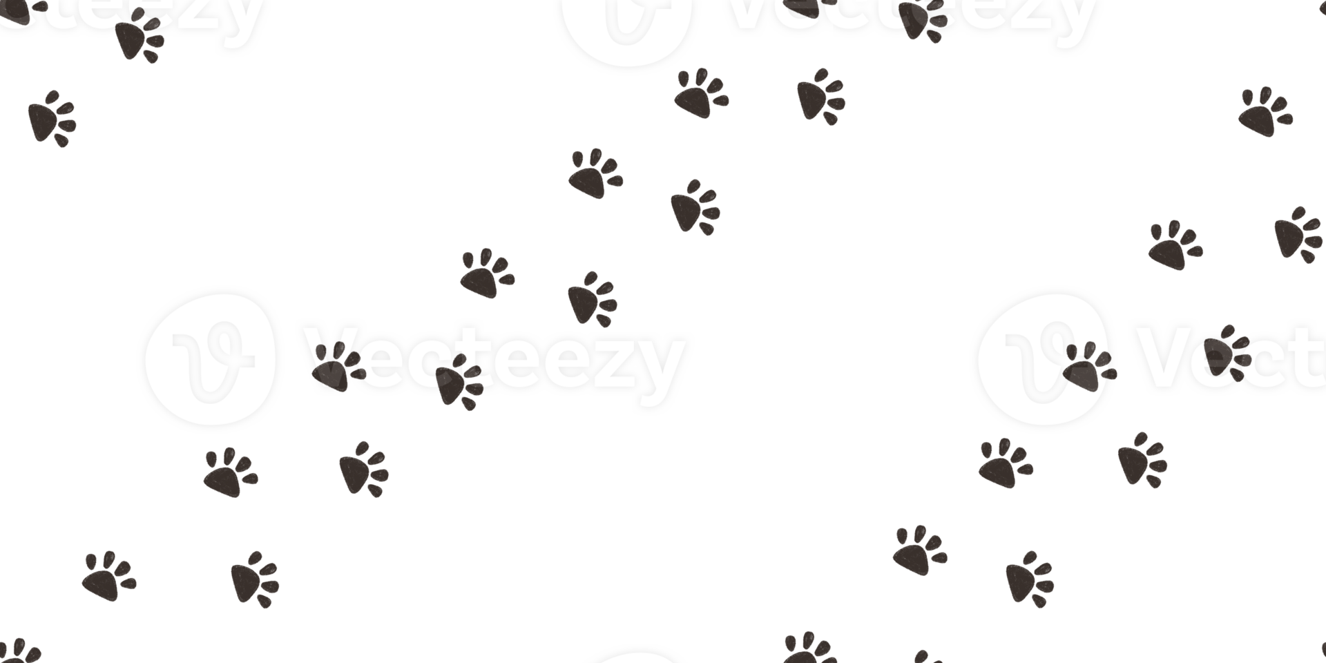 Dog footprint seamless background. Endless design with  dog track on transparent png