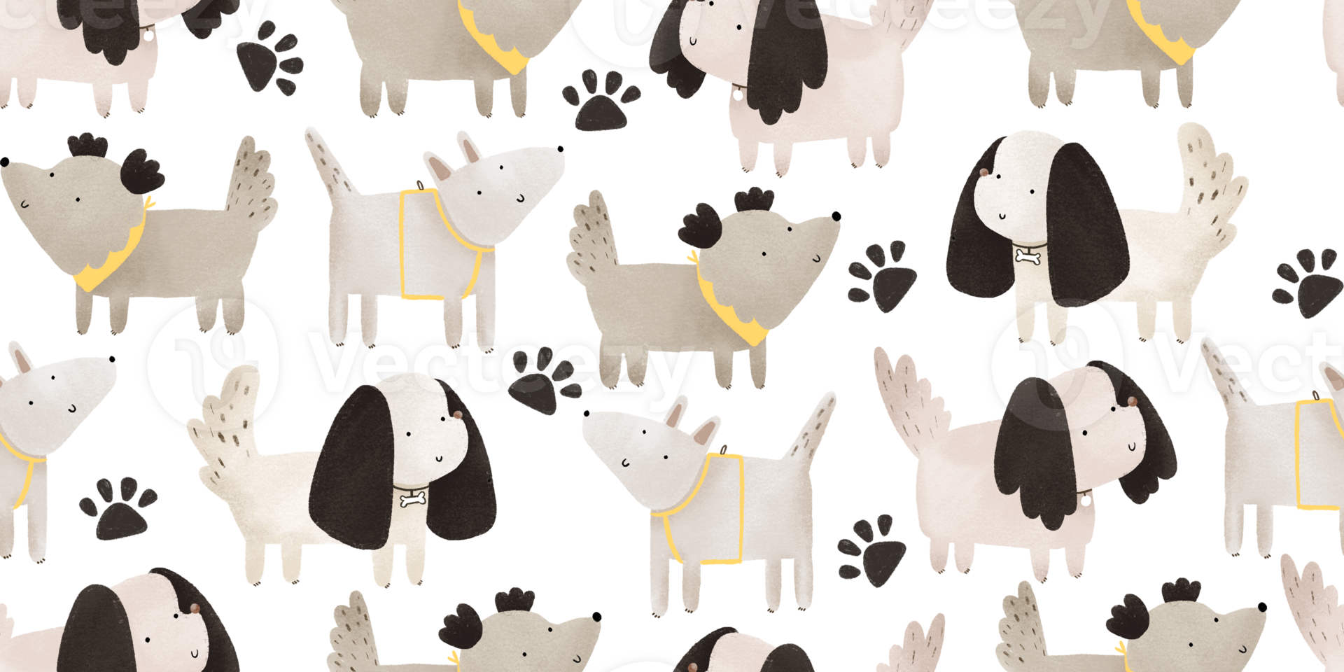 Dogs and dog track. Footprints for pet dog. Pet prints. Paw pattern. Foot puppy. Cute puppy seamless pattern. Endless background png