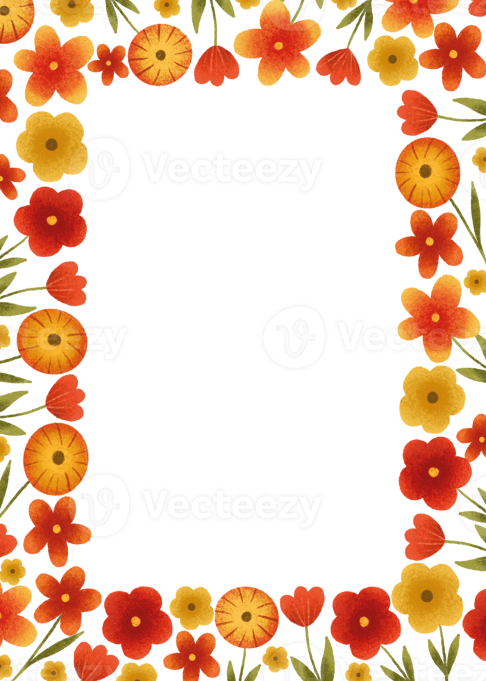Vertikale Rand Rahmen mit rot einfach Blumen. kindisch Karte Vorlage. botanisch Rahmen png