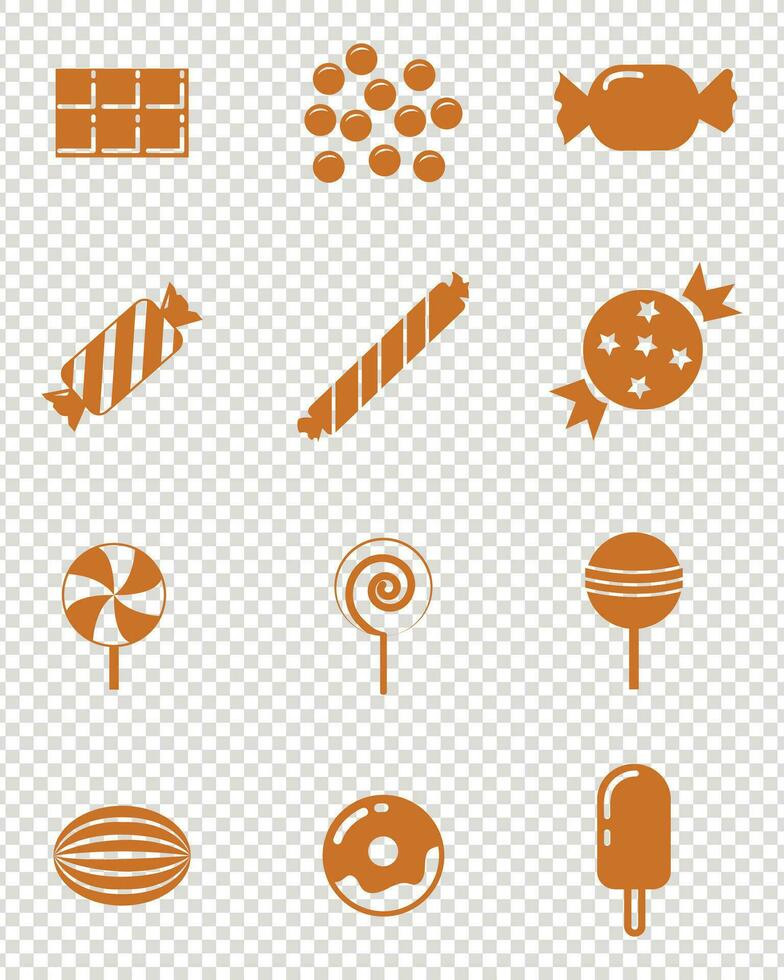 Collection of candy icons. Candy Vector Icon Set in Glyph Style